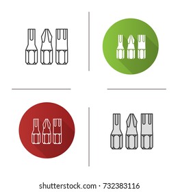 Screwdriver bits icon. Flat design, linear and color styles. Isolated vector illustrations