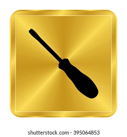 screwdriver - black vector icon;  gold button