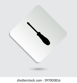 screwdriver - black vector icon  on a paper button