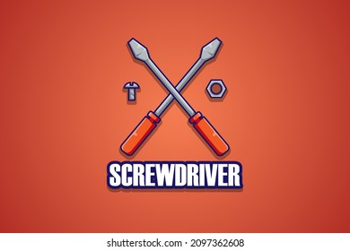 Screwdriver and bolt cartoon illustration