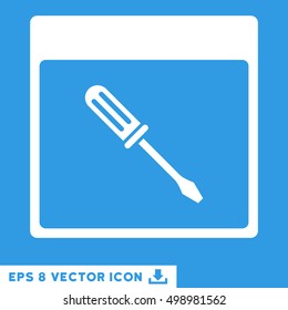 Screwdriver Calendar Page icon. Vector EPS illustration style is flat iconic symbol, white color.