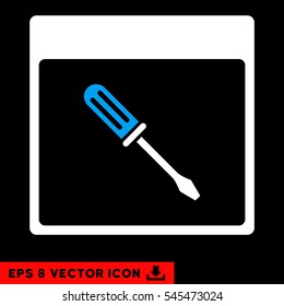 Screwdriver Calendar Page icon. Vector EPS illustration style is flat iconic bicolor symbol, blue and white colors.