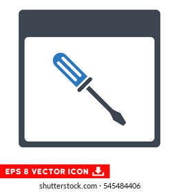 Screwdriver Calendar Page icon. Vector EPS illustration style is flat iconic bicolor symbol, smooth blue colors.