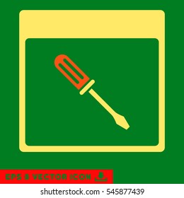 Screwdriver Calendar Page icon. Vector EPS illustration style is flat iconic bicolor symbol, orange and yellow colors.