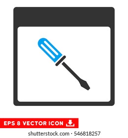Screwdriver Calendar Page icon. Vector EPS illustration style is flat iconic bicolor symbol, blue and gray colors.