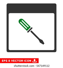 Screwdriver Calendar Page icon. Vector EPS illustration style is flat iconic bicolor symbol, green and gray colors.