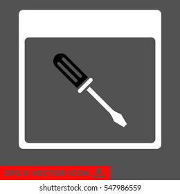 Screwdriver Calendar Page icon. Vector EPS illustration style is flat iconic bicolor symbol, black and white colors.