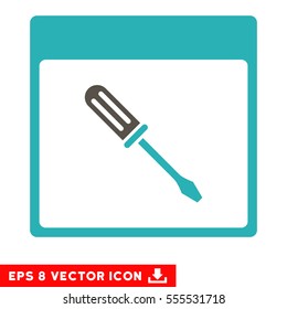Screwdriver Calendar Page icon. Vector EPS illustration style is flat iconic bicolor symbol, grey and cyan colors.