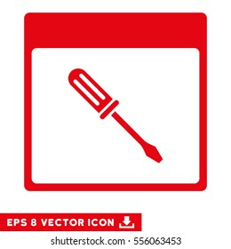 Screwdriver Calendar Page icon. Vector EPS illustration style is flat iconic symbol, red color.