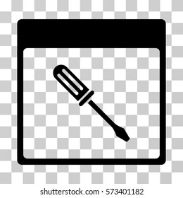 Screwdriver Calendar Page icon. Vector illustration style is flat iconic symbol, black color, transparent background. Designed for web and software interfaces.