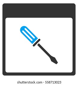 Screwdriver Calendar Page vector toolbar icon. Style is bicolor flat icon symbol, blue and gray colors, white background.