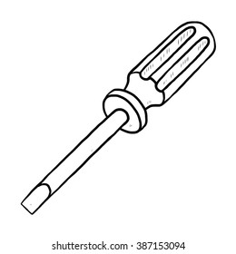 screwdriver / cartoon vector and illustration, black and white, hand drawn, sketch style, isolated on white background.