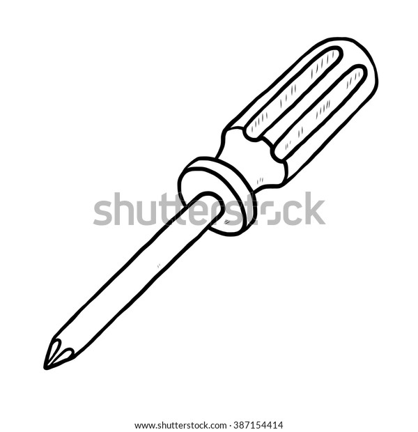 Screwdriver Cartoon Vector Illustration Black White Stock Vector