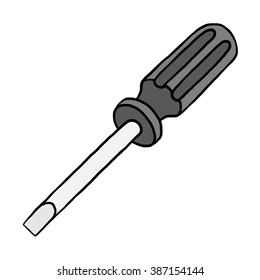 screwdriver / cartoon vector and illustration, grayscale, hand drawn style, isolated on white background.