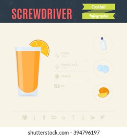 Screwdriver. Cocktail infographic set. Vector illustration