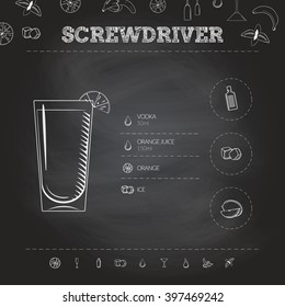 Screwdriver. Cocktail infographic set. Vector illustration