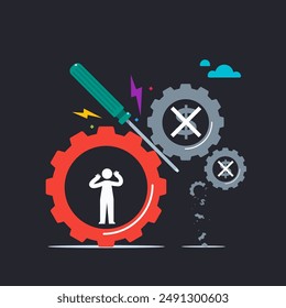 A screwdriver in a cog system. Isolated Vector Illustration