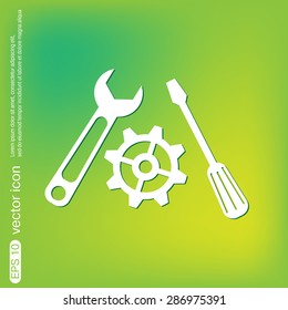screwdriver, cogwheel and wrench icon setting and repair