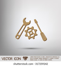 screwdriver, cogwheel and wrench icon setting and repair