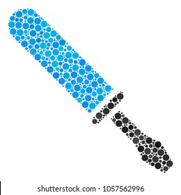 Screwdriver collage of dots in different sizes and color hues. Dots are organized into screwdriver vector collage. Vector illustration.