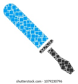 Screwdriver collage icon of square shapes and circle particles in variable sizes. Vector items are formed into screwdriver mosaic design concept.