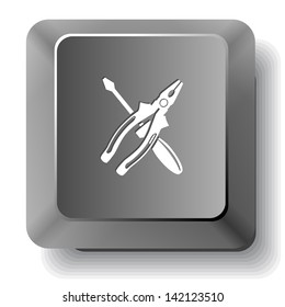 Screwdriver and combination pliers. Vector computer key.