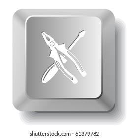 Screwdriver and combination pliers. Vector computer key.