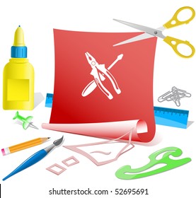 Screwdriver and combination pliers. Vector paper template.
