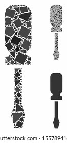 Screwdriver composition of tremulant elements in variable sizes and color tones, based on screwdriver icon. Vector tremulant elements are composed into composition.