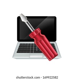 screwdriver and computer icon; service concept isolated on white