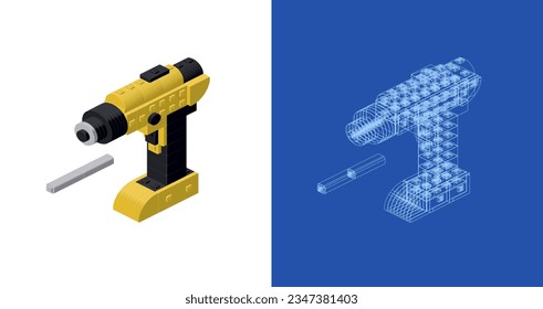 Concepto de destornillador en estilo isométrico para impresión y decoración. Ilustración vectorial.