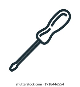 Screwdriver construction repair tool icon, concept work toolkit renovation house line flat vector illustration, isolated on white. Object hand hardworking device.