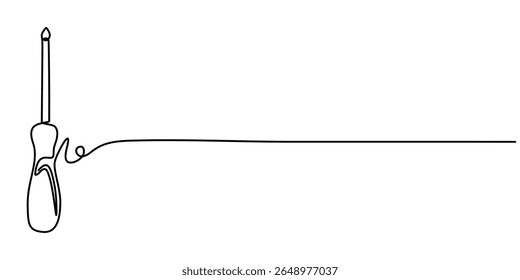 screwdriver continuous one line drawing, Single line of screwdriver vector illustration, One continuous line drawing of screwdriver line art.