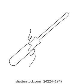 Screwdriver continuous single line and electric Screwdriver outline vector art drawing and illustration