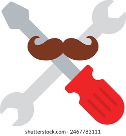 Screwdriver cross spanner with mustachio Concept, Repairman Tools for Dads Day poster Vector Icon Design, Happy Fathers Day Symbol, Dads Gift Elements Sign, Parents Day Stock illustration