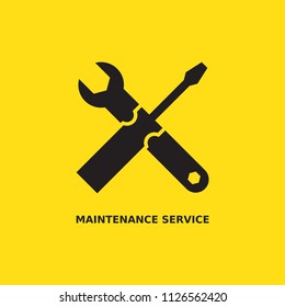 Screwdriver Cross Wrench on yellow background, maintenance service concept. Vector.