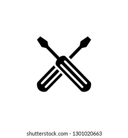 Screwdriver Crossed Icon In Flat Style For App, UI, Websites. Black Icon Vector Illustration.
