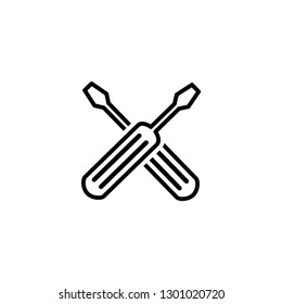 Screwdriver Crossed Line Icon In Flat Style For App, UI, Websites. Black Icon Vector Illustration.
