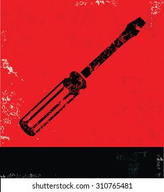 Screwdriver design on red background, grunge vector