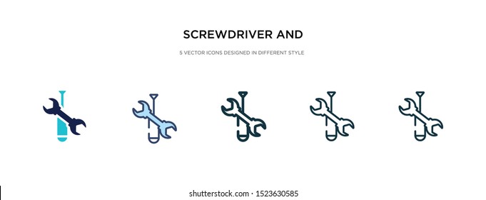 screwdriver and doble wrench icon in different style vector illustration. two colored and black screwdriver and doble wrench vector icons designed in filled, outline, line stroke style can be used