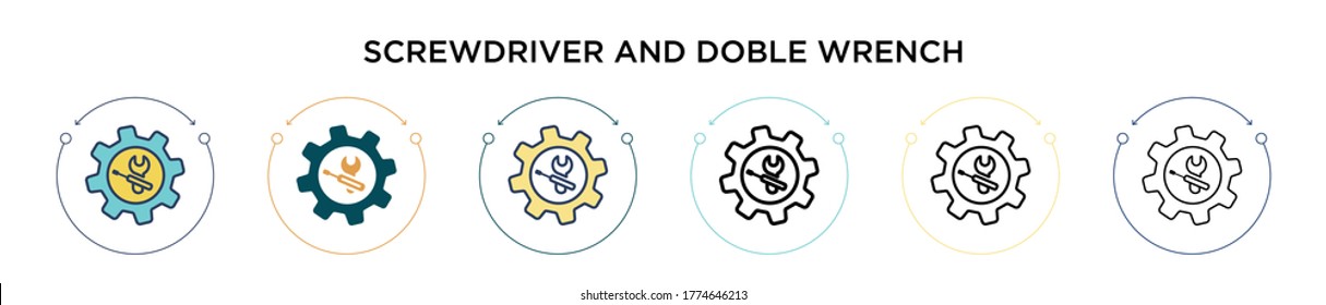 Screwdriver and doble wrench icon in filled, thin line, outline and stroke style. Vector illustration of two colored and black screwdriver and doble wrench vector icons designs can be used for