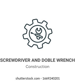 Screwdriver and doble wrench outline vector icon. Thin line black screwdriver and doble wrench icon, flat vector simple element illustration from editable construction concept isolated stroke on white