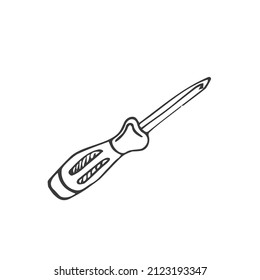 Ilustraciones del doodle del destornillador. Icono de destornillador dibujado a mano en vector. Icono de destornillador de garras en vector