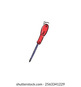 Screwdriver drawing in cartoon comic style. Building tool. Vector illustration art.