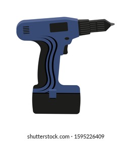 Screwdriver drill, flat style. Isolated on white background. Hand-held power tool. Vector illustration