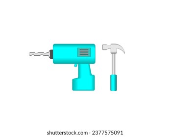 Screwdriver or drill with hammer. Vector illustration