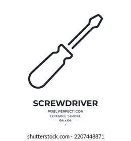 Screwdriver editable stroke outline icon isolated on white background flat vector illustration. Pixel perfect. 64 x 64.