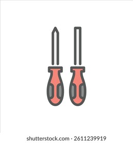 screwdriver filled outline icon. repair tool color line illustration.