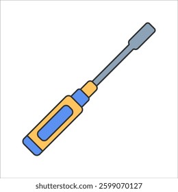 Screwdriver Flat design style, screwdrivers with yellow and blue handles, symbolizing tools for RC car maintenance, ideal for repair, mechanical, and DIY-themed graphics.