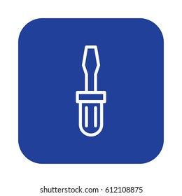Screwdriver flat line icon, linear vector sign on colorful rounded square button isolated on white. Symbol, logo illustration. Flat design, pixel perfect